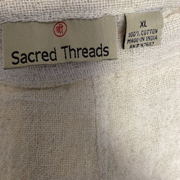 sacred threads XL 16 elastic drawstring waist cotton cream floral aplique skirt - Picture 5 of 8